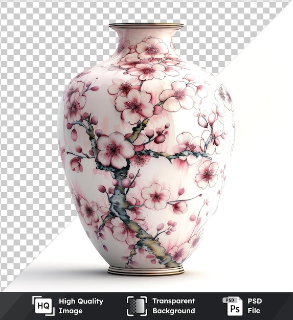 Transparent object Porcelain vase with cherry blossom designs on transparent background