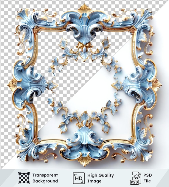 Transparent object rococo frame with pastel blue and gold leaf accents