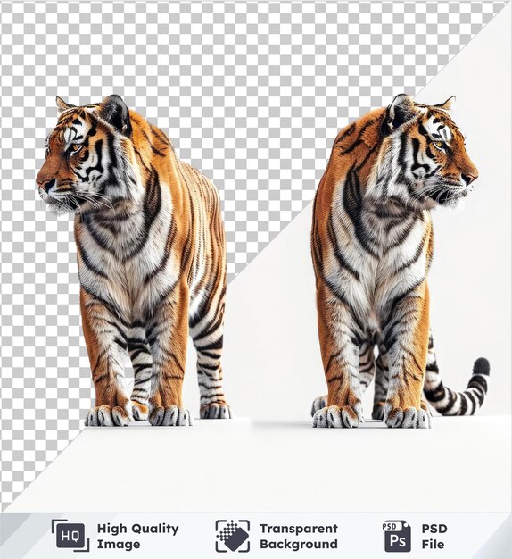 PSD transparent object set of tiger isolated black and white ears striped legs and a white and black