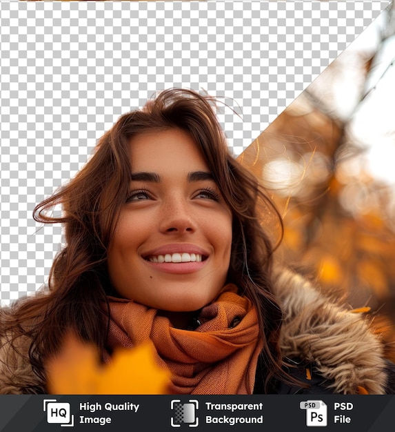 PSD transparent object smiling woman in the autumn landscapexar