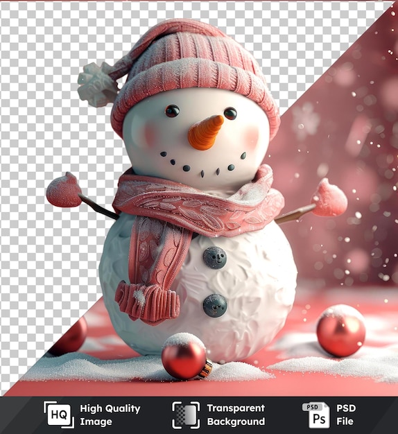 Transparent object snowman mockup on a red background Christmas and New Year concept