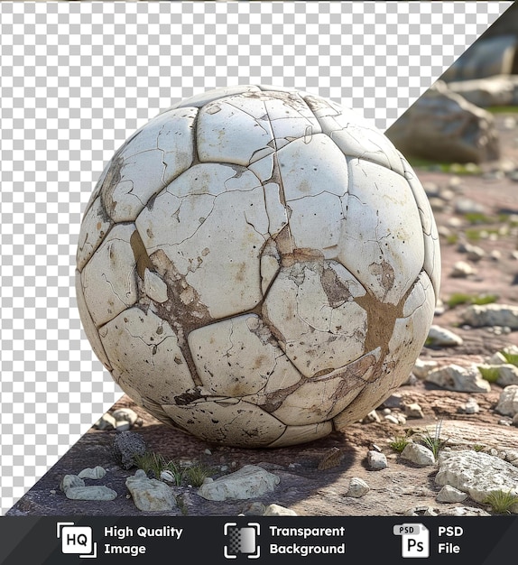 transparent object soccer ball covered in dirt on the ground