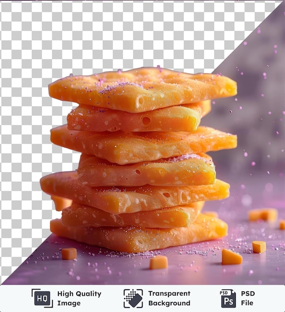 transparent object sohan papdi oranges stacked on top of each other