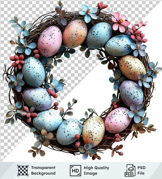 PSD transparent object springtime wreaths with easter eggs isolated on transparent background