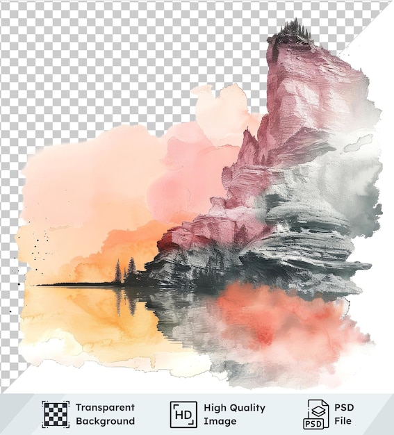 transparent object tranquil watercolor stain landscape in pastel colors with gray and white sky