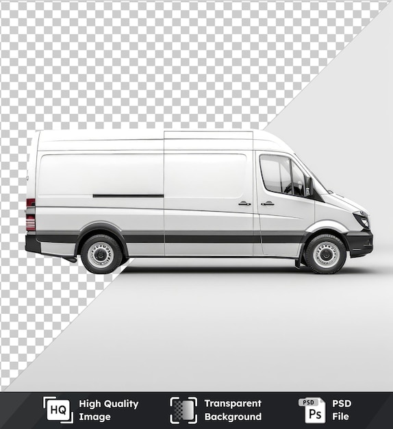 transparent object white delivery van mockup with black tire and shadow against gray sky