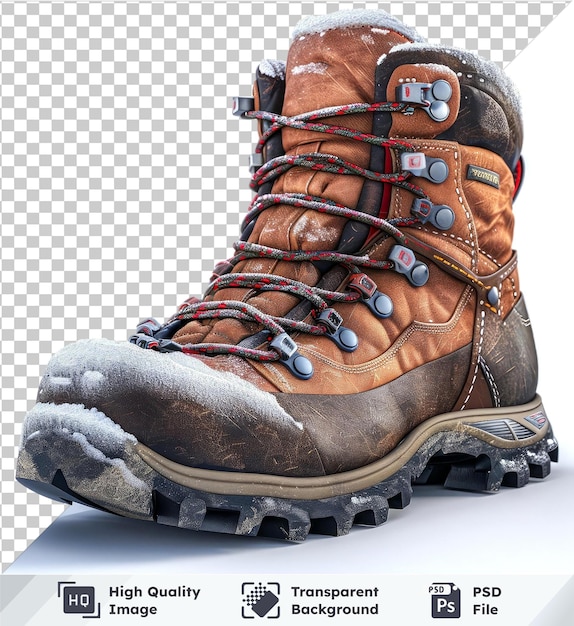 Transparent object winter hiking boots with brown and grayblue design on transparent background