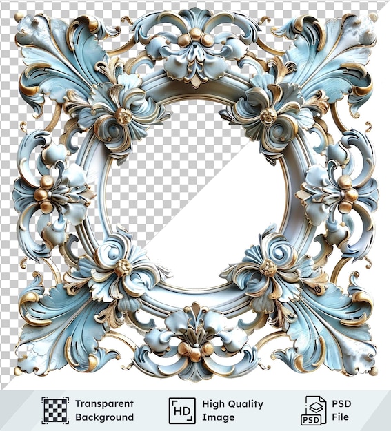 Transparent object with blue and gold rococo frame set