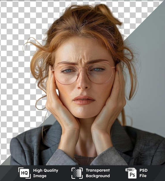 transparent object woman having headache businesswoman standing with pain female half length portrait human emotions facial expretation