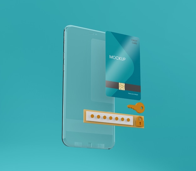 Transparent phone and card mockup