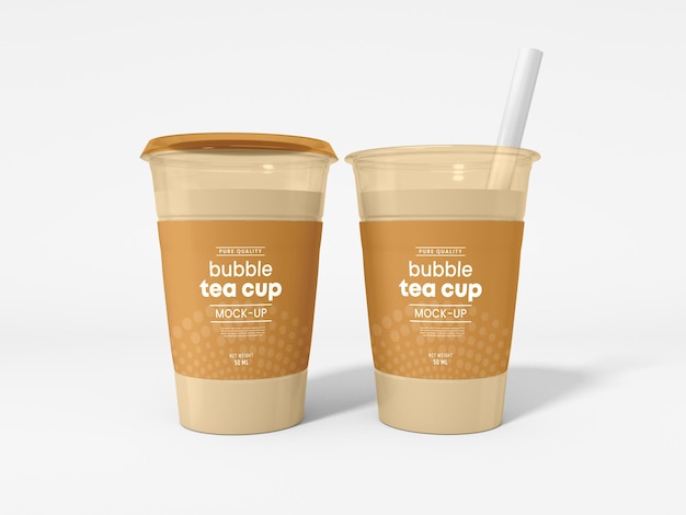 Transparent Plastic Bubble Tea Cup with Straw Mockup