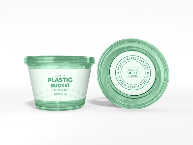 Transparent Plastic Food Bucket Packaging Mockup