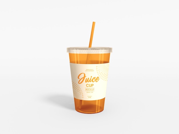 Transparent Plastic Juice Cup with Straw Mockup