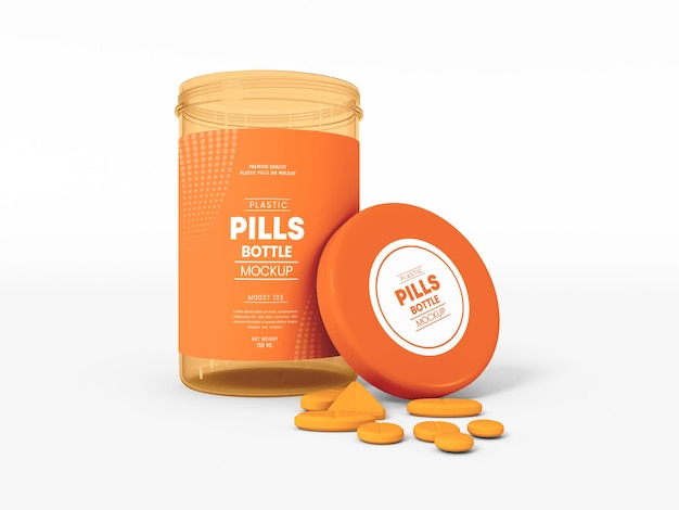 Transparent Plastic Pill Bottle Packaging Mockup