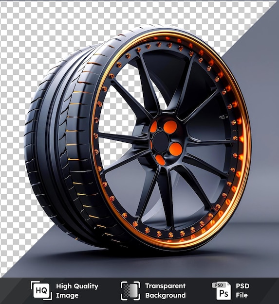 transparent premium psd picture mockup of a car wheel with rim and tire