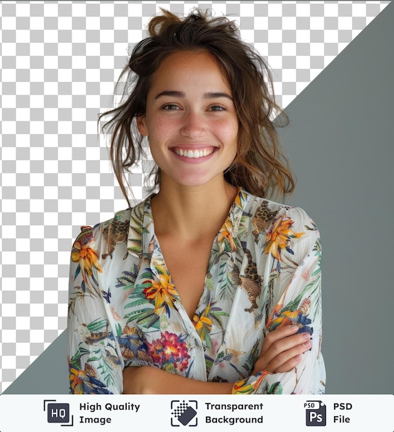 transparent premium psd picture photo of positive nice person toothy smile wear animal pattern shirt