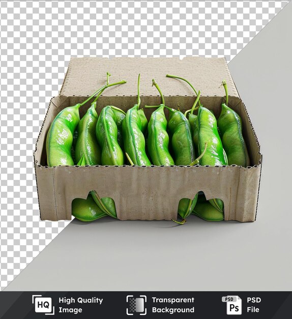 transparent premium psd picture tender bean in recyclable box mockup of green beans in a cardboard box