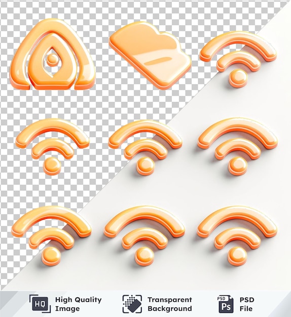 Transparent PSD 3D icons of WiFi signal with orange and yellow egg on transparent background