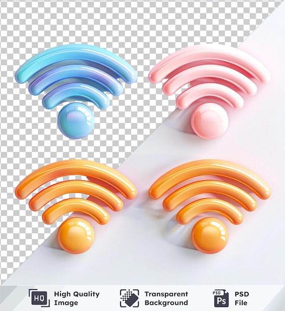 Transparent PSD 3D icons of WiFi signal with orange and yellow egg on transparent background