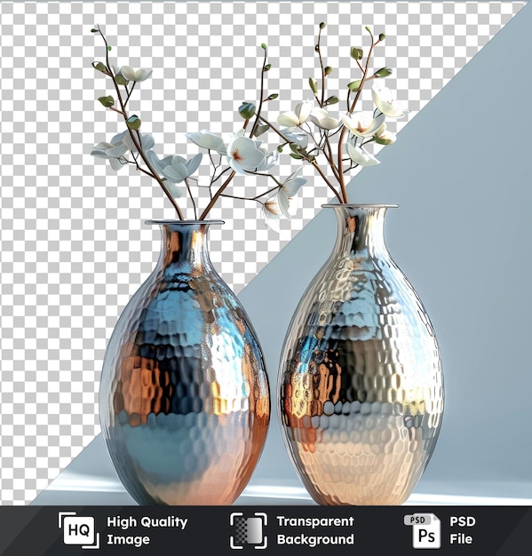 PSD transparent psd metallic vase with a hammered finish isolated on transparent background