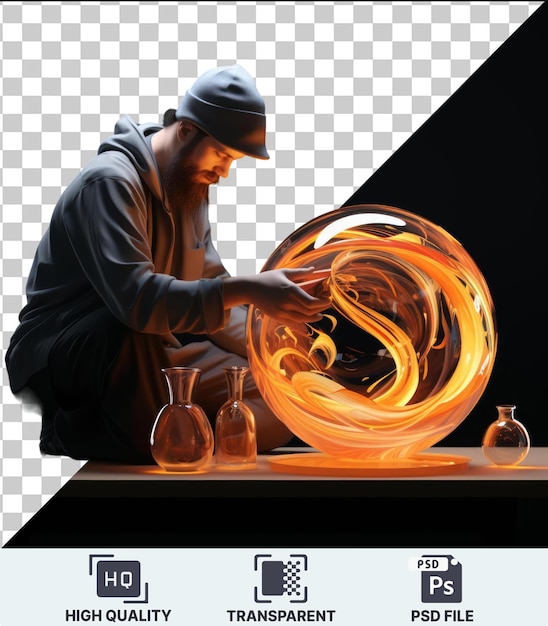 PSD transparent psd picture 3d glassblower shaping a vase