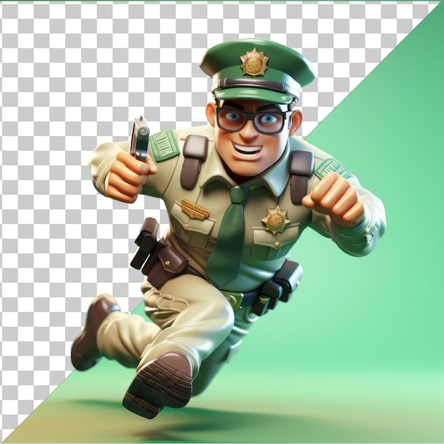 Transparent PSD picture 3D police officer cartoon chasing a thief