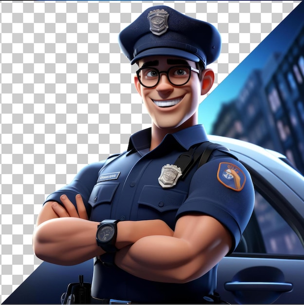 Transparent PSD picture 3D police officer cartoon patrolling the streets