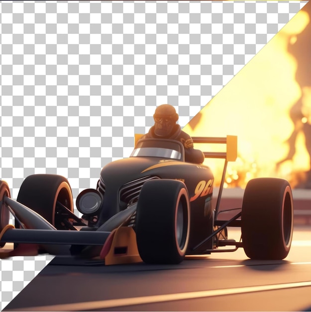 Transparent PSD picture 3D race car driver cartoon burning rubber on a drag strip