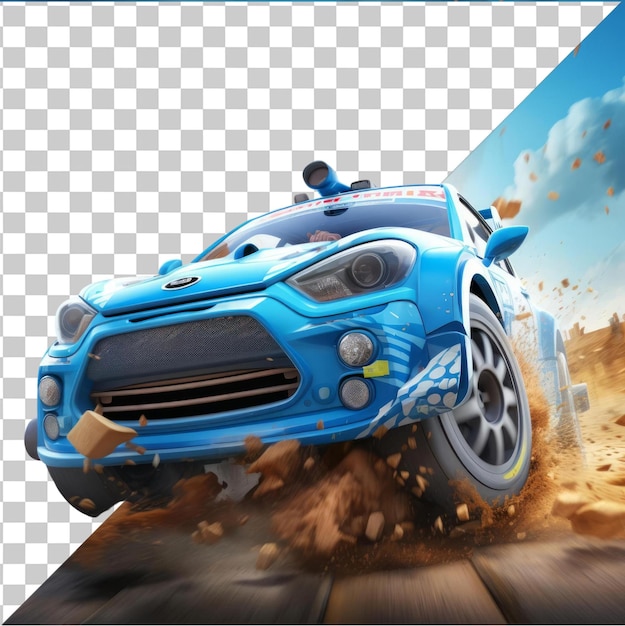 Transparent PSD picture 3D race car driver cartoon competing in an intense rally