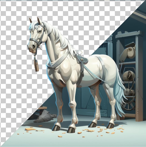 Transparent PSD picture 3D racehorse trainer cartoon grooming a champion stallion