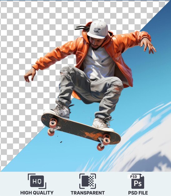 Transparent PSD picture 3D skateboarder cartoon executing gravitydefying tricks