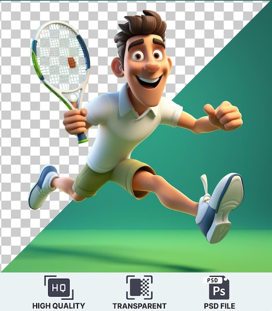 Transparent PSD picture 3D tennis player cartoon acing a serve