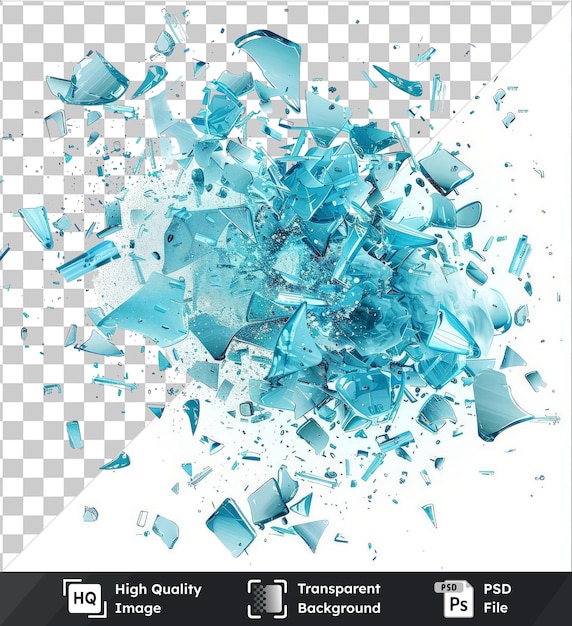 transparent psd picture abstract digital fragments vector symbol shattered cyan blue white and grey