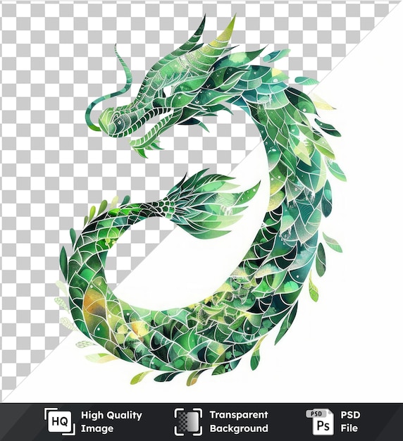 transparent psd picture abstract vector scales symbol dragon green leaves on a isolated background