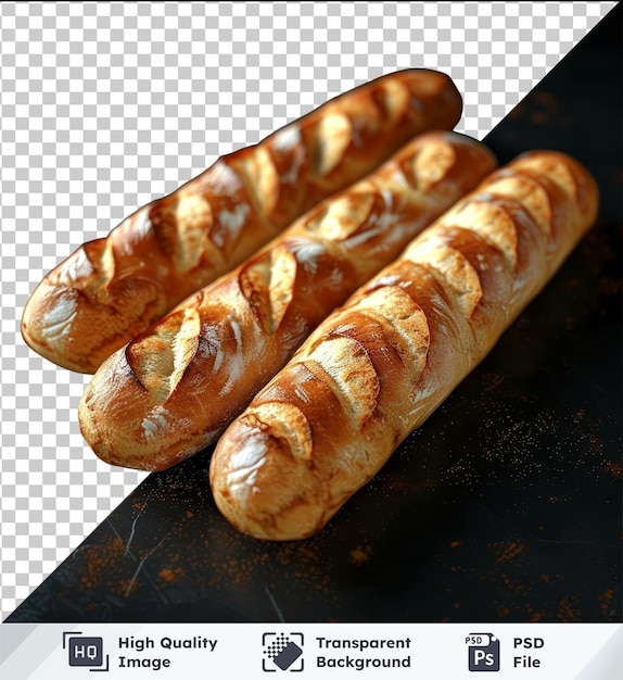 PSD transparent psd picture baguette breads mockup on a black table