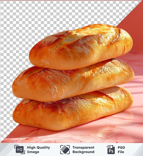 PSD transparent psd picture baguette breads mockup on a pink table against a red and pink wall