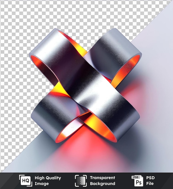 Transparent PSD picture of Behance logo in 3D rendering with red and orange light on a transparent