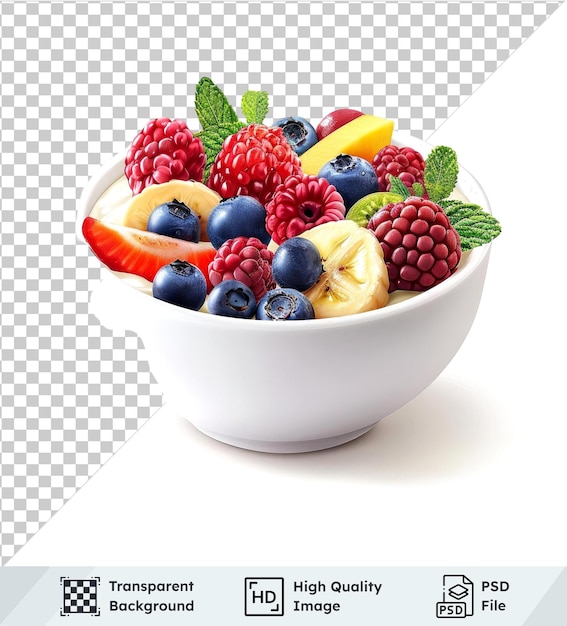 transparent psd picture bowl with yogurt and fresh fruit isolated on a transparent background