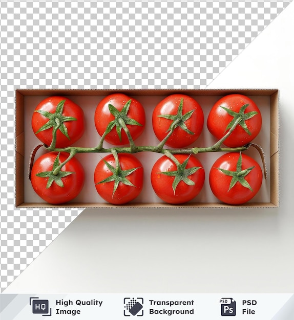 transparent psd picture branch tomato in recyclable box mockup