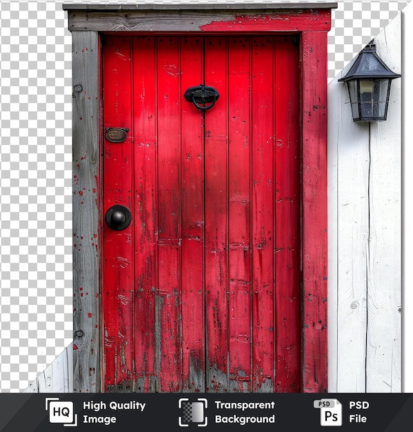 PSD transparent psd picture of a bright red dutch door with traditional hardware set isolated on