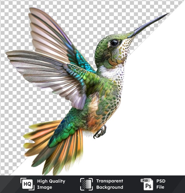 Transparent PSD picture of broadtailed hummingbird with distinctive features on transparent