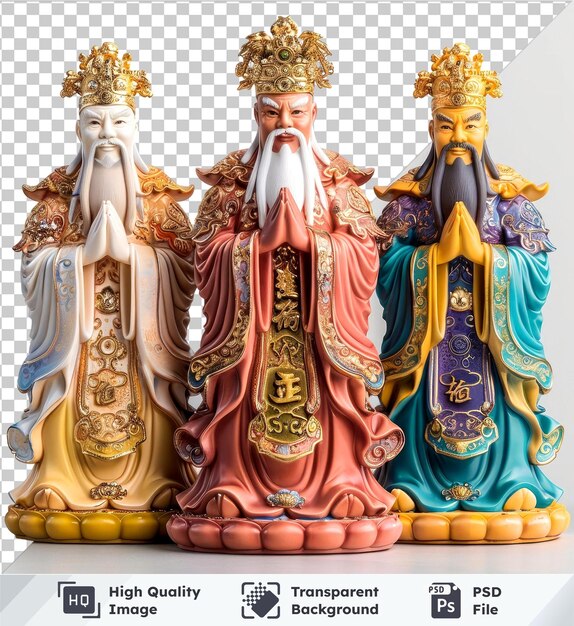 PSD transparent psd picture chinese god of wealth with gold crown white beard blue dress