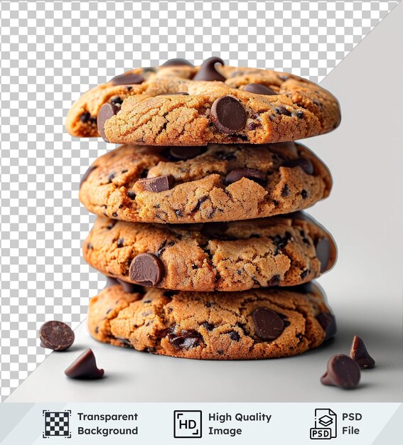 PSD transparent psd picture chocolate chip cookies isolated on transparent background