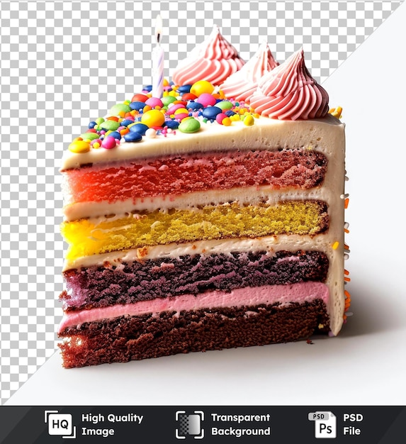 transparent psd picture colorful layered birthday cake slices isolated on transparent background