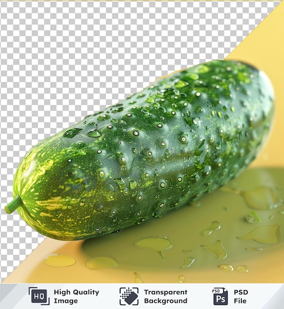 Transparent psd picture of cucumber clipart with yellow shadow on yellow background