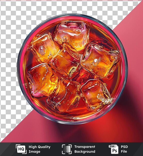 transparent psd picture cup of iced tea with ice cubes in a glass