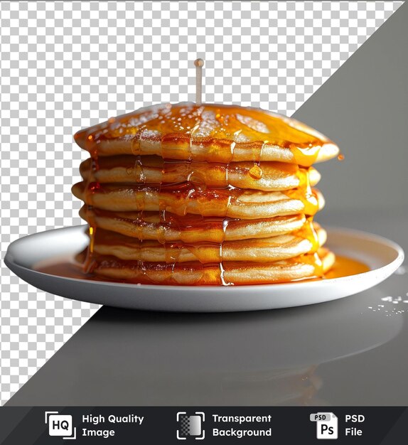 transparent psd picture delicious caramel glazed pancakes stack on a white plate