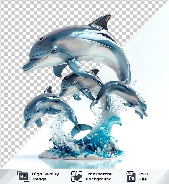 Transparent psd picture of dolphin family figurines on transparent background with unique features