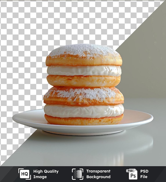 transparent psd picture dorayaki donuts with frosting on a white plate placed on a transparent background against a white wall with a reflection visible in the background