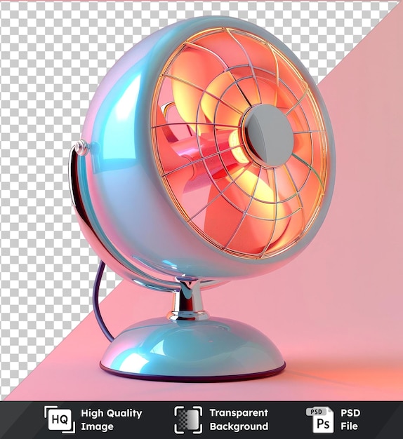 transparent psd picture electric fan on a silver stand against a pink wall